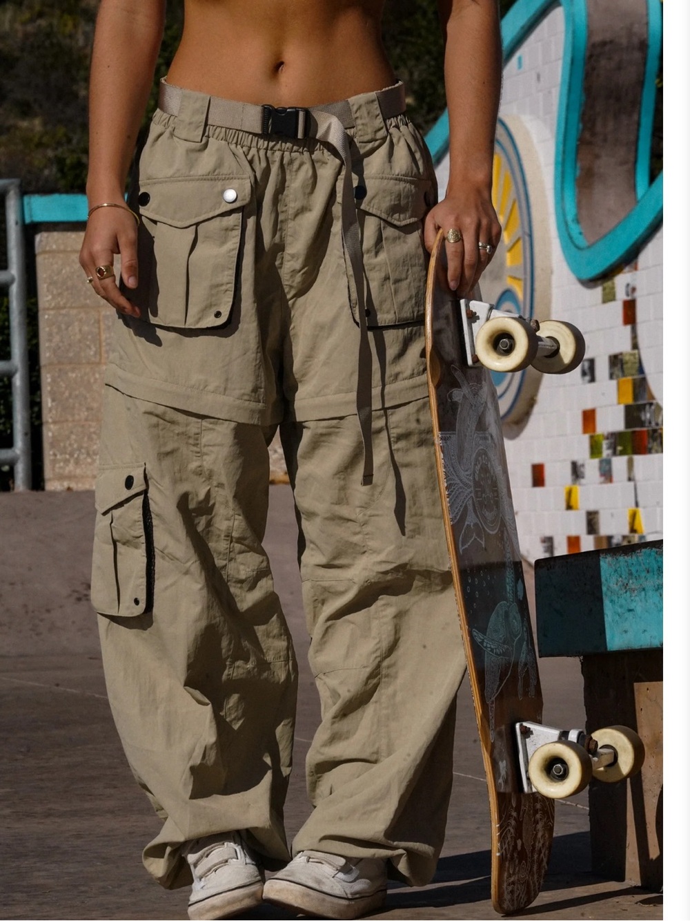 Notice the Reckless convertible pants in Sahara